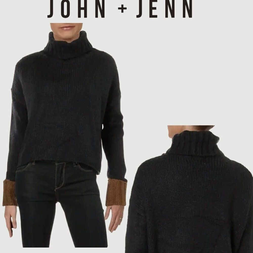 John & Jenn Womens Turtleneck Sweater Crop Cuffed